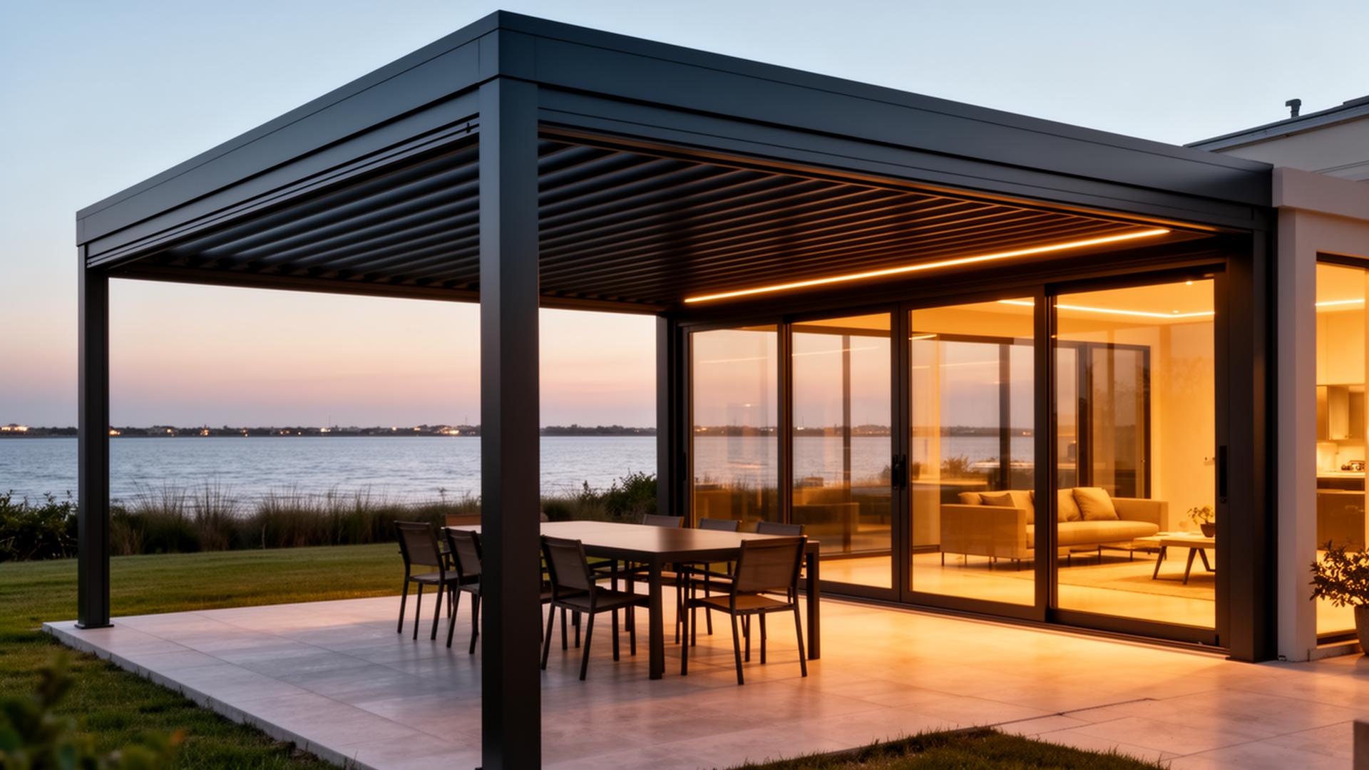 Bayfront Atrium with Glass Walls — League City louvered pergola installation by Your Door LLC
