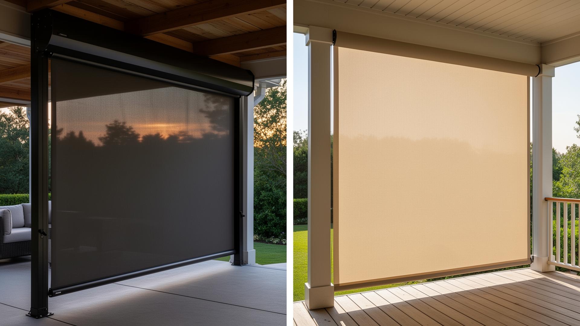 Motorized zip-track patio screen lowered on a Houston patio