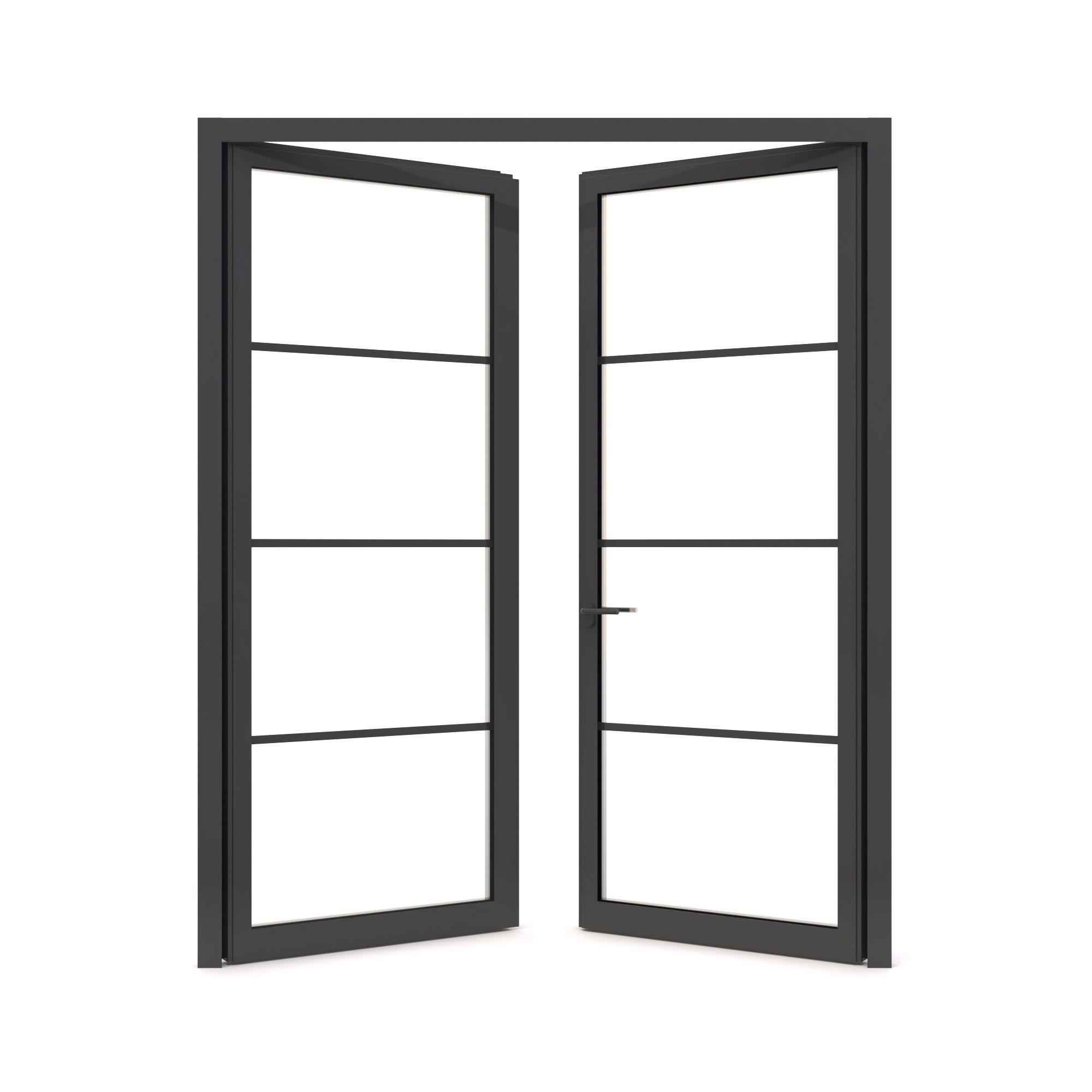 Open double French aluminum entry doors with 3-lite glass in Sugar Land Houston