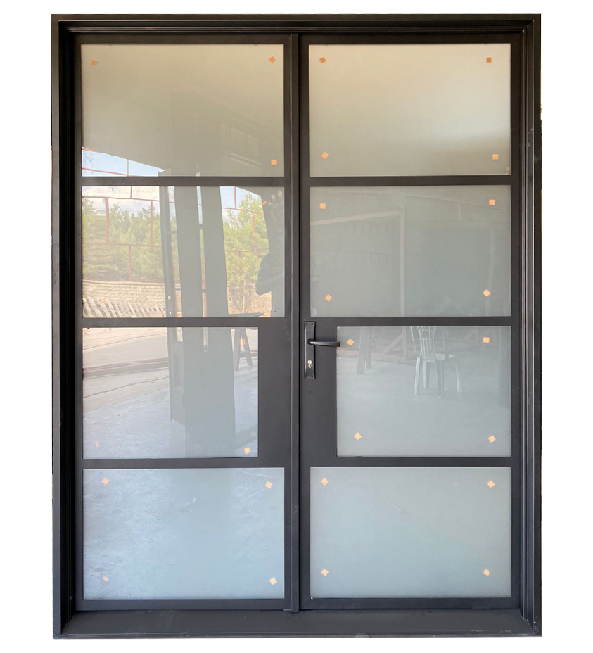 Frosted glass 8-lite aluminum double entry door installation in Katy Houston