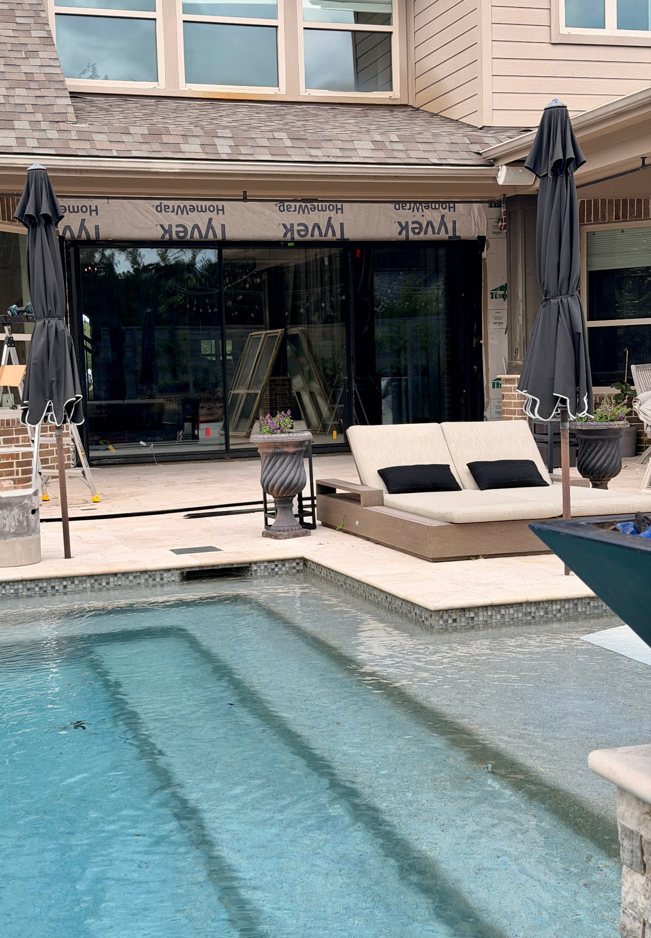 Sienna TX 16-foot 3-panel multi-slide patio door exterior pool view