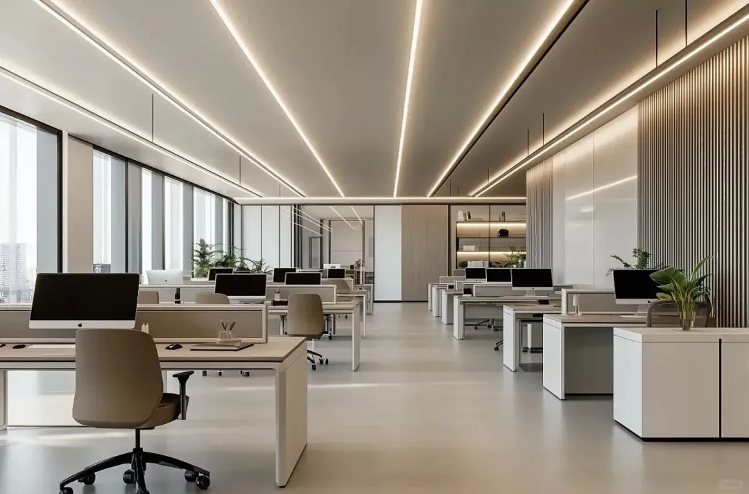 Aluminum sliding windows in a modern open-plan office