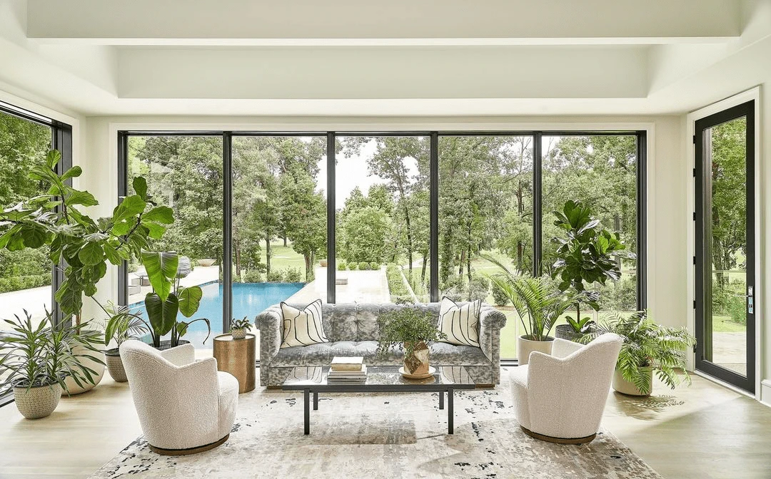 Corner casement aluminum windows framing mountain view
